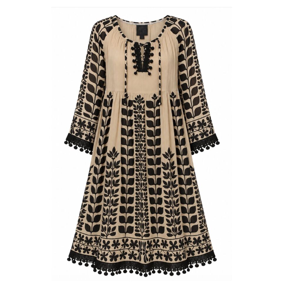 Anna Sui Black Walnut 100% Silk Print Dress